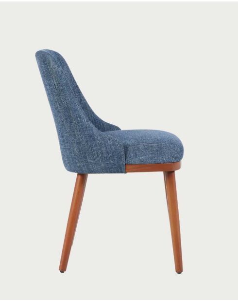 Lot de 2 chaises repas en tissu bleu avec pieds en bois Liro - 48 x 53 x 81 cm