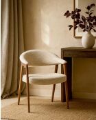 Lot de 2 chaises salle à manger en tissu beige piétement finition bois blanchi Soria - 58.5 x 55.5 x 81 cm