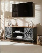 TV-Ständer Lotus aus massivem Mangoholz, 150 x 40 x 65 cm, Grau und Braun
