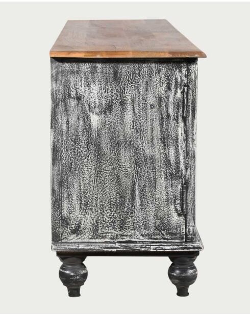 TV-Ständer Lotus aus massivem Mangoholz, 150 x 40 x 65 cm, Grau und Braun