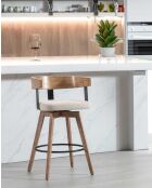 Sedia da bar Micha in tessuto bianco e gambe in legno - 50,5 x 51 x 88 cm