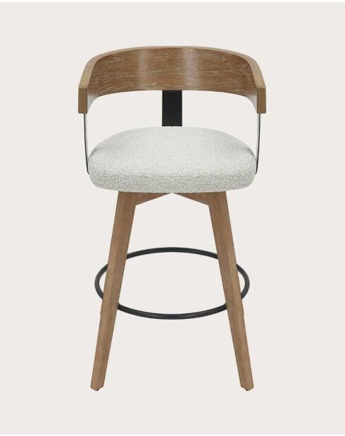 Chaise de bar en tissu et pieds en bois Micha blanche - 50.5 x 51 x 88 cm