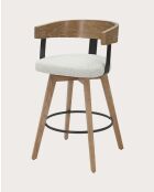 Sedia da bar Micha in tessuto bianco e gambe in legno - 50,5 x 51 x 88 cm