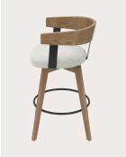 Sedia da bar Micha in tessuto bianco e gambe in legno - 50,5 x 51 x 88 cm