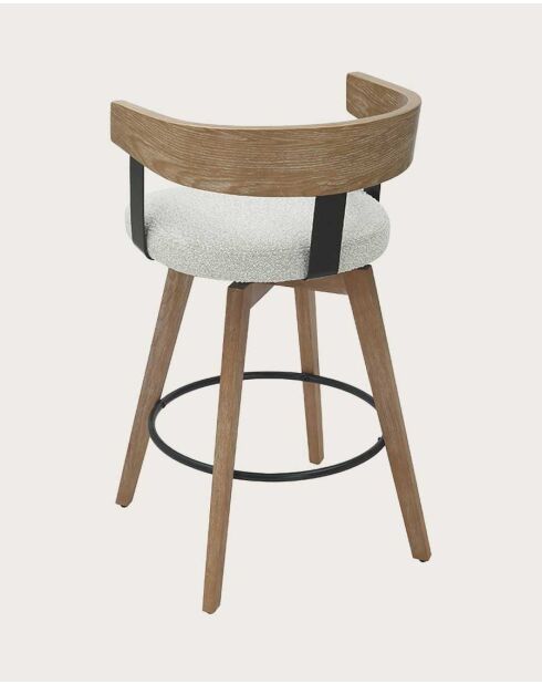 Sedia da bar Micha in tessuto bianco e gambe in legno - 50,5 x 51 x 88 cm