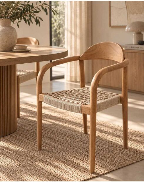 Chaise en teck massif et corde beige Kima - 58 x 54 x 80 cm