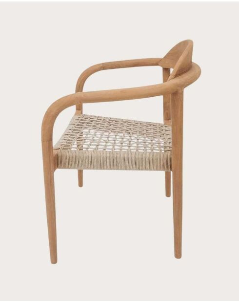 Silla Kima de teca maciza y cuerda beige - 58 x 54 x 80 cm