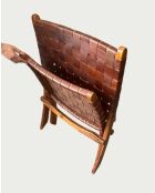 Fauteuil pliant en teck et en cuir tressé Kenza naturel - 58 x 76.5 x 75.5 cm