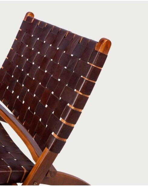 Fauteuil pliant en teck et en cuir tressé Kenza naturel - 58 x 76.5 x 75.5 cm