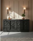 Buffet bas sculpté en bois massif de manguier Zaraya noir - 185 x 45 x 80 cm