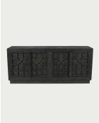 Buffet bas sculpté en bois massif de manguier Zaraya noir - 185 x 45 x 80 cm