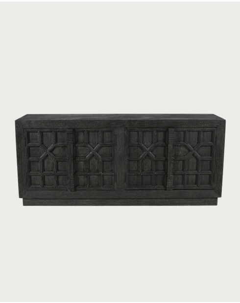 Buffet bas sculpté en bois massif de manguier Zaraya noir - 185 x 45 x 80 cm