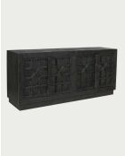 Buffet bas sculpté en bois massif de manguier Zaraya noir - 185 x 45 x 80 cm