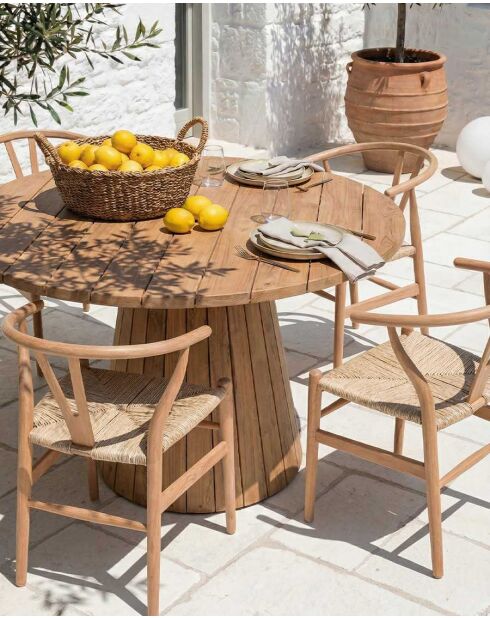 Table de jardin ronde en teck recycle Capelle naturelle - 120 x 120 x 78 cm