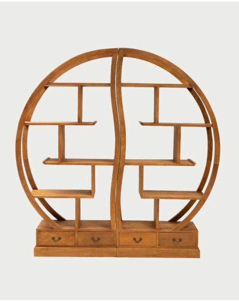 Bibliothèque en bois massif de teck Yin Yang naturelle - 176 x 30 x 180 cm