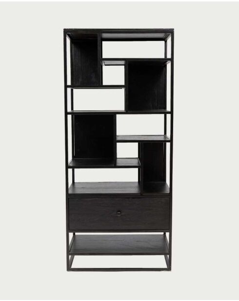 Grande étagère industrielle en teck massif et métal noir Como - 80 x 45 x 180 cm