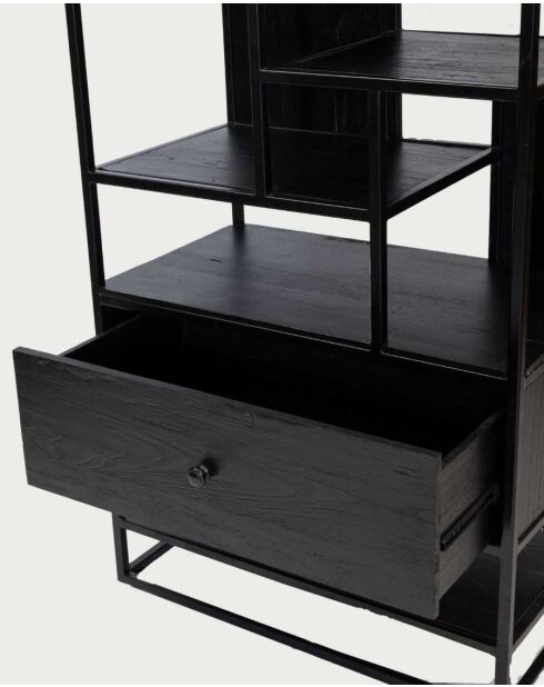 Grande scaffale industriale Como in massello di teak e metallo nero - 80 x 45 x 180 cm