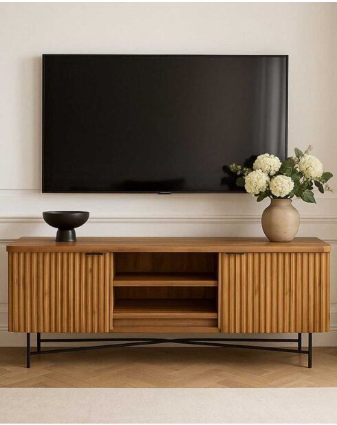Meuble tv rétro en teck massif recyclé Opéra naturel - 140 x 45 x 55 cm
