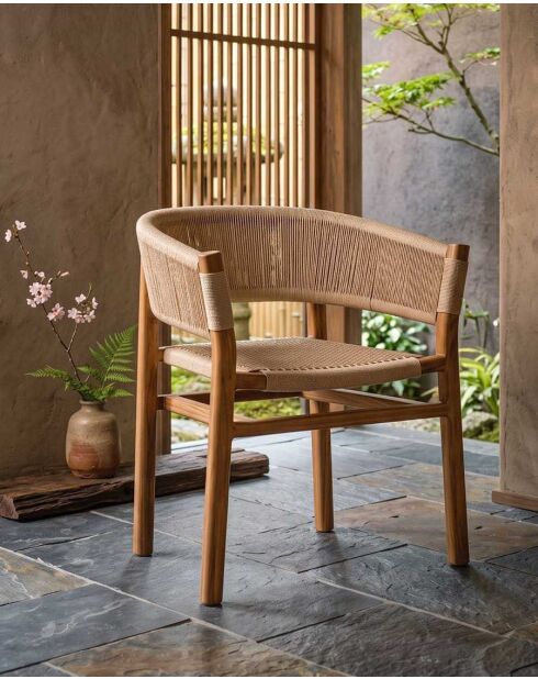 Chaise en teck massif et corde beige Kanoa - 54 x 41 x 74 cm