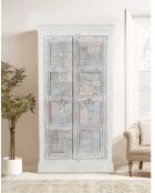 Armoire 2 portes en bois massif de manguier sculptée Viva blanche - 95 x 45 x 180 cm