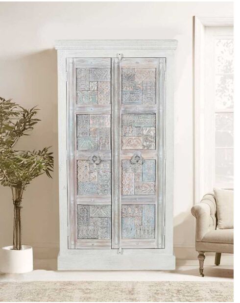 Viva wit gesneden massief mangohouten 2-deurs kledingkast - 95 x 45 x 180 cm