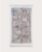 Armoire 2 portes en bois massif de manguier sculptée Viva blanche - 95 x 45 x 180 cm