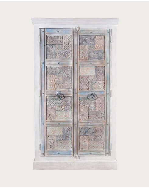 Viva wit gesneden massief mangohouten 2-deurs kledingkast - 95 x 45 x 180 cm