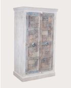 Armoire 2 portes en bois massif de manguier sculptée Viva blanche - 95 x 45 x 180 cm