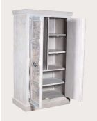 Armoire 2 portes en bois massif de manguier sculptée Viva blanche - 95 x 45 x 180 cm