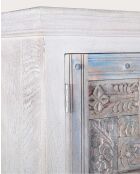 Armoire 2 portes en bois massif de manguier sculptée Viva blanche - 95 x 45 x 180 cm