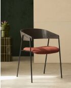 Set de 2 sillas Wisla de tela con respaldo de madera y patas de metal rojo, 53 x 53 x 72,5 cm