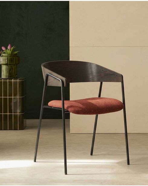 Lot de 2 chaise wisla en tissu avec dossier en bois et pieds en métal rouge - 53 x 53 x 72.5 cm