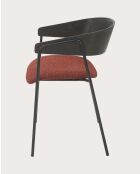 Set de 2 sillas Wisla de tela con respaldo de madera y patas de metal rojo, 53 x 53 x 72,5 cm