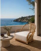 Fauteuil en rotin tressé et coussin blanc Gaia - 75 x 75 x 75 cm