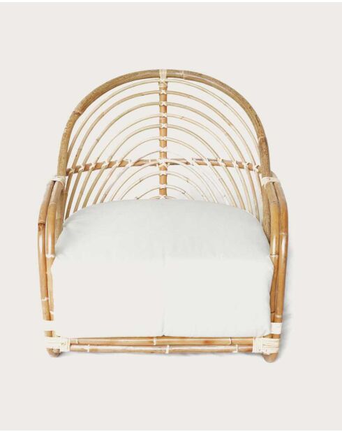 Fauteuil en rotin tressé et coussin blanc Gaia - 75 x 75 x 75 cm