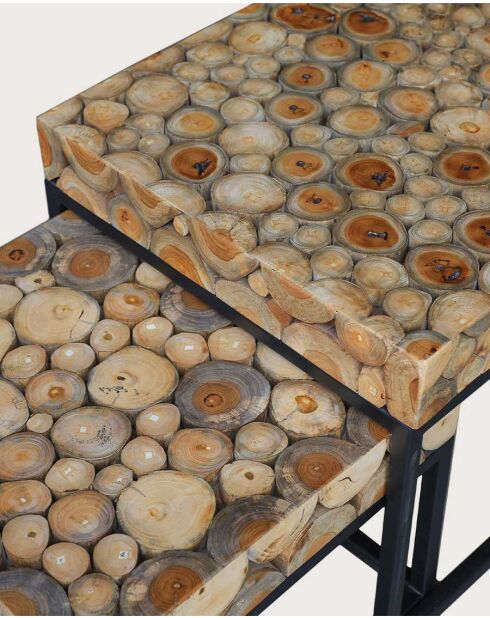 Quadratischer Beistelltisch Aïda aus braunem Teakholz — Großer Tisch: 50 x 50 x 45 cm/Kleiner Tisch: 44 x 44 x 34 cm