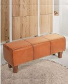 Banco Tula tapizado en teca maciza y cuero marrón - 110 x 35 x 45 cm