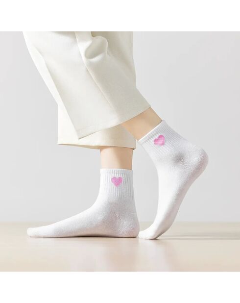 Heart Side Kniestrümpfe - Weiß/Rosa
