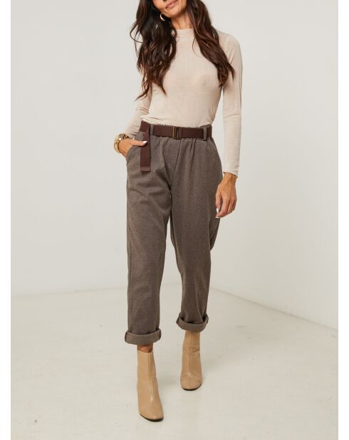 Pantalones Elena con cinturón taupe
