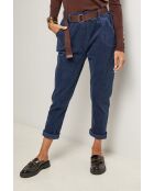 Marineblauwe fluwelen broek met katoenen riem Émeline