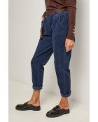 Marineblauwe fluwelen broek met katoenen riem Émeline