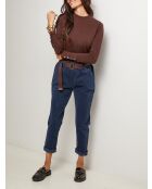 Marineblauwe fluwelen broek met katoenen riem Émeline