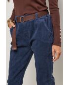 Marineblauwe fluwelen broek met katoenen riem Émeline