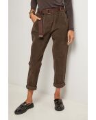 Pantalones Eloïse de terciopelo chocolate con cinturón de algodón