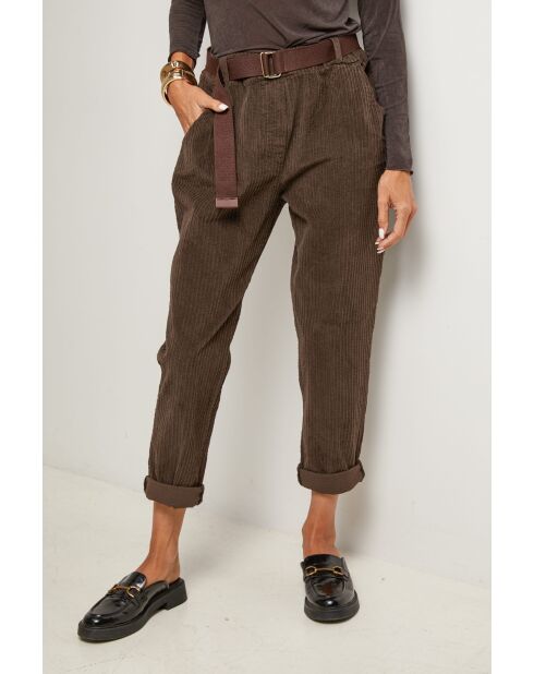 Pantalon velours avec ceinture en coton Éloïse chocolat