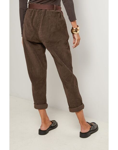 Pantalon velours avec ceinture en coton Éloïse chocolat