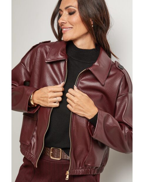 Blouson faux cuir avec poche Garance bordeaux