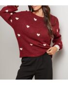 Pull col rond cœur Clara bordeaux