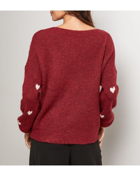 Pull col rond cœur Clara bordeaux
