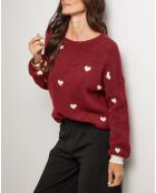 Pull col rond cœur Clara bordeaux